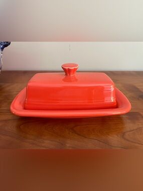 Fiesta Poppy Orange Covered Butter Dish - USA Ceramic Excellent Condition